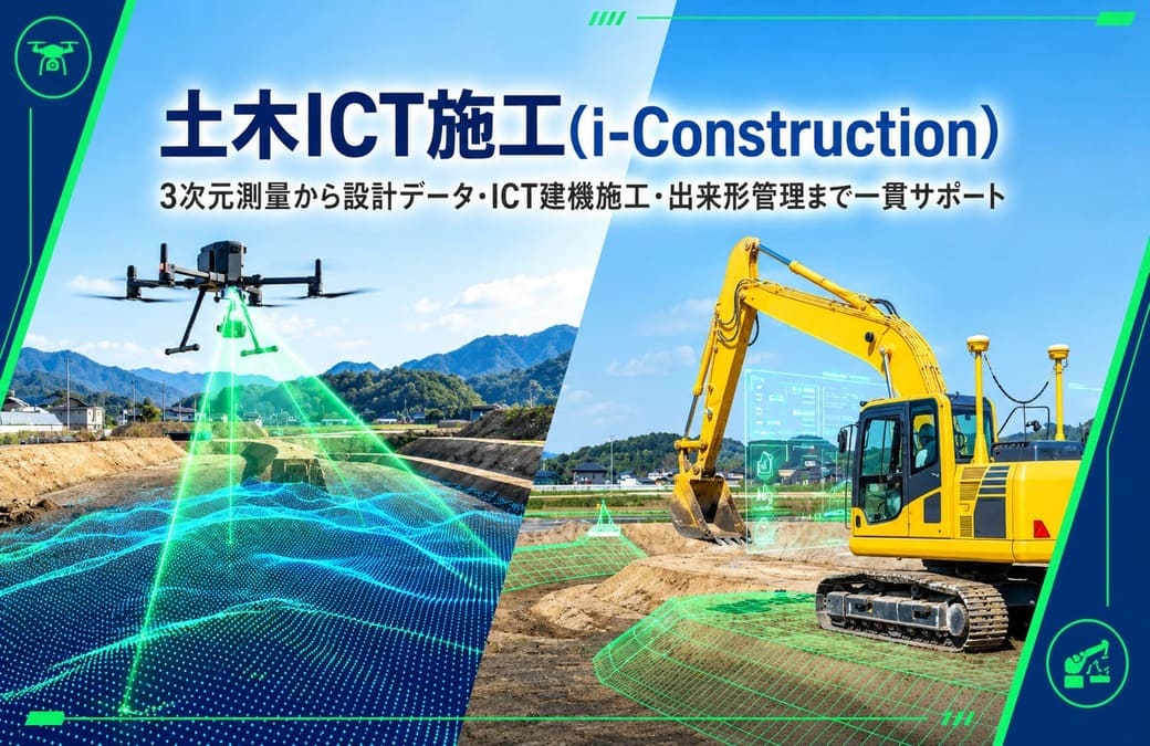 土木ICT施工（i-Construction）3次元測量から設計データ・ICT建機施工・出来形管理まで一貫サポート